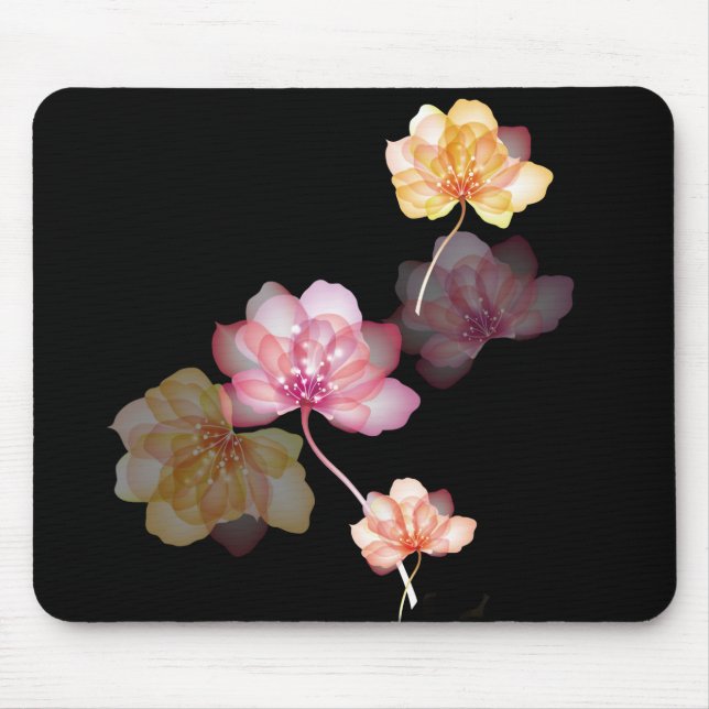 lotus flowers on black mouse mat (Front)