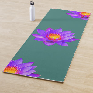 Lotus Flowers on Bluish Teal Yoga Mat