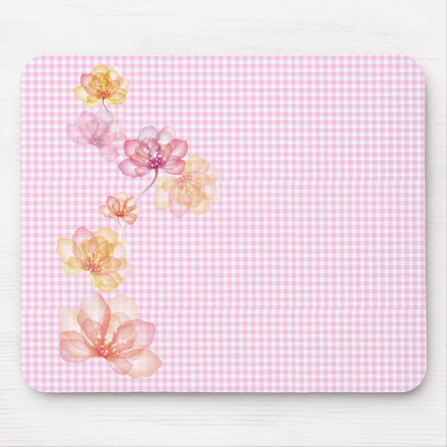 lotus flowers on gingham mouse mat (Front)