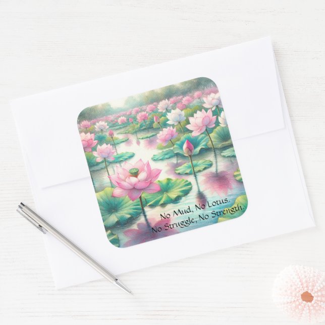 Lotus Flowers & Quote Square Sticker (Envelope)