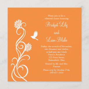 Lotus Flowers Rehearsal Dinner (bright orange) Invitation