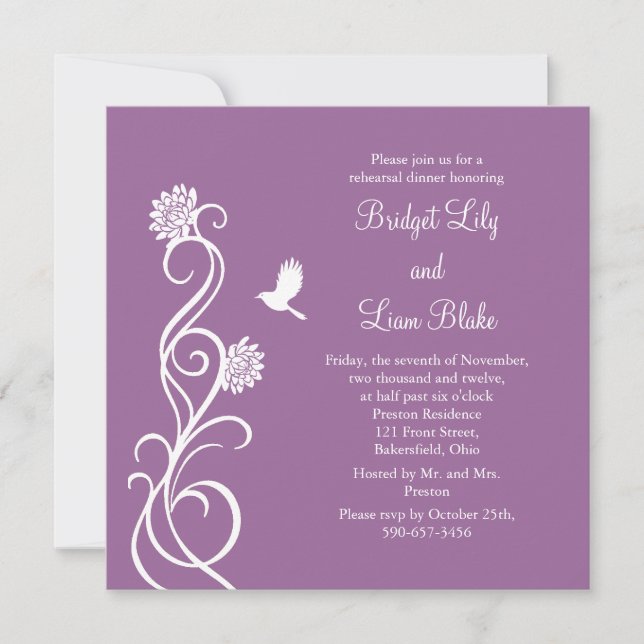 Lotus Flowers Rehearsal Dinner (dark purple) Invitation (Front)