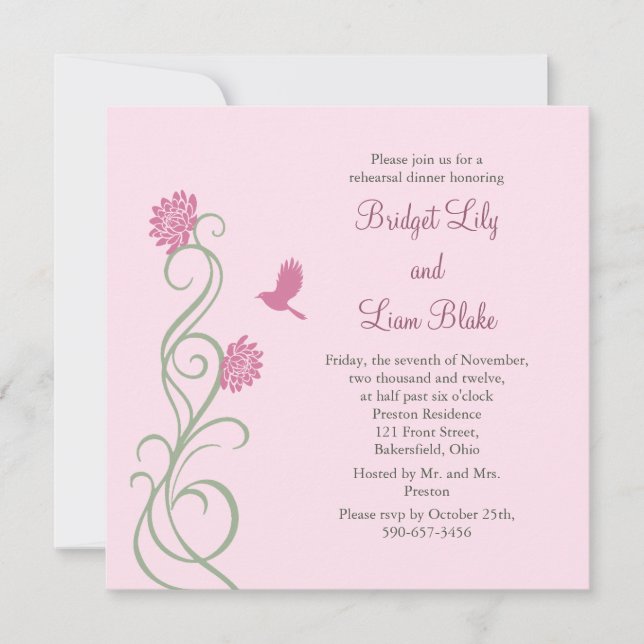 Lotus Flowers Rehearsal Dinner (pink) Invitation (Front)