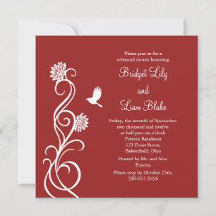 Lotus Flowers Rehearsal Dinner (red) Invitation