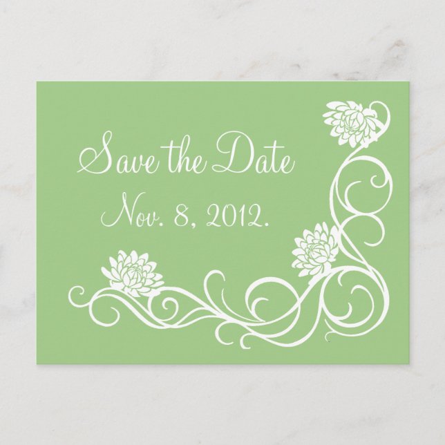 Lotus Flowers Save the Date Postcard (green) (Front)