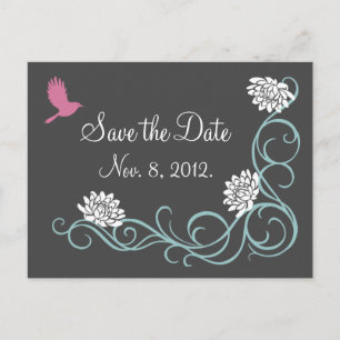 Lotus Flowers Save the Date Postcard (grey)