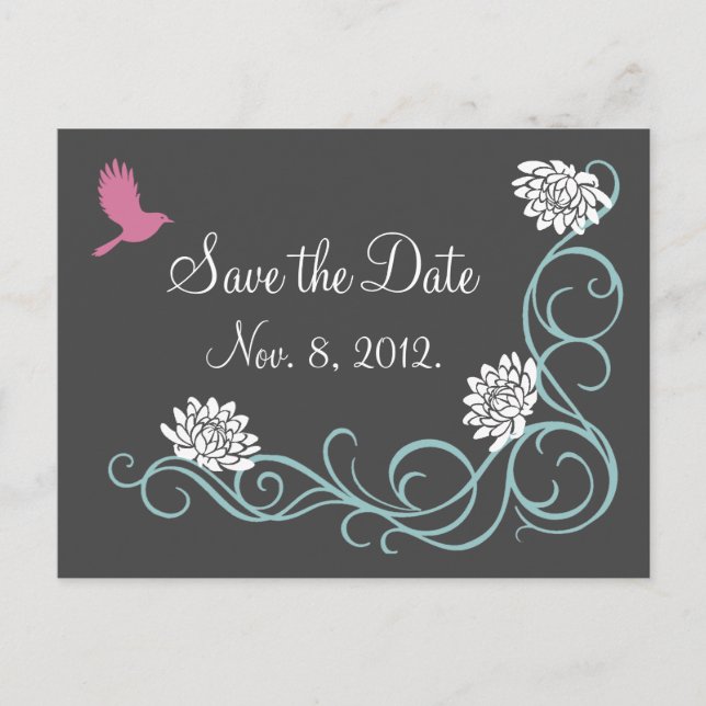 Lotus Flowers Save the Date Postcard (grey) (Front)