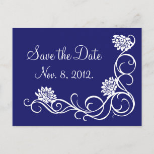 Lotus Flowers Save the Date Postcard (indigo)