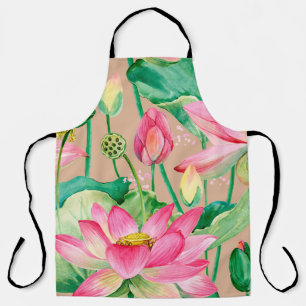 lotus flowers seamless pattern. watercolor botanic apron