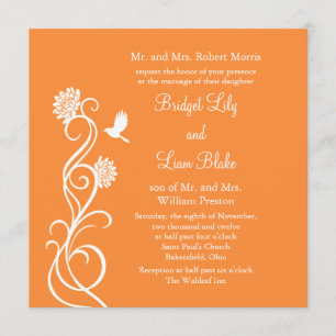 Lotus Flowers Wedding Invitation (bright orange)