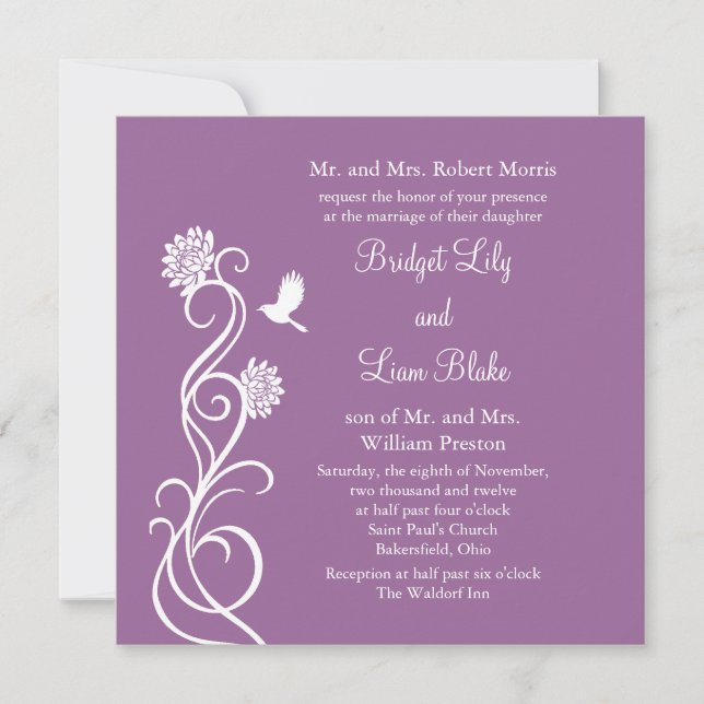 Lotus Flowers Wedding Invitation (dark purple) (Front)