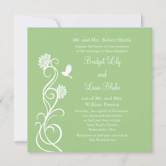 Lotus Flowers Wedding Invitation (green) (Front)