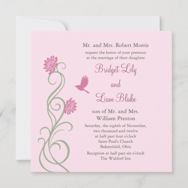 Lotus Flowers Wedding Invitation (pink) (Front)