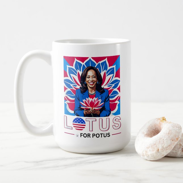 Lotus for Potus Kamala Harris President Campaign Coffee Mug (With Donut)