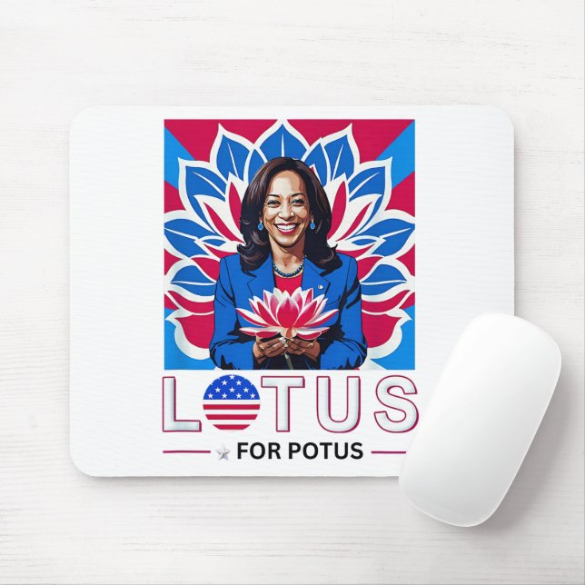 Lotus for Potus Kamala Harris President Campaign Mouse Mat (With Mouse)