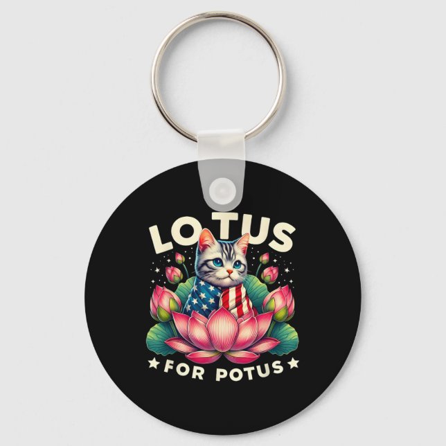 Lotus For Potus Kamala Harris Us Flag Cat Lovers  Key Ring (Front)