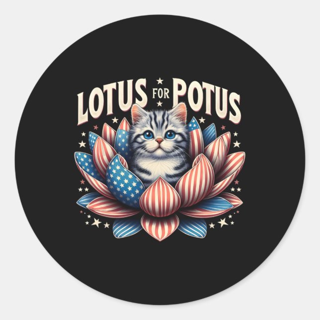 Lotus For Potus Us Flag Cat Lovers Kamala Harris  Classic Round Sticker (Front)