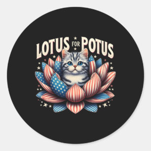 Lotus For Potus Us Flag Cat Lovers Kamala Harris Classic Round Sticker