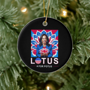 Lotus For Potus USA Election Kamala Harris 2024 Ceramic Tree Decoration