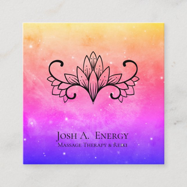 *~* Lotus Galaxy Lavender Pink Nebula Universe Square Business Card (Front)