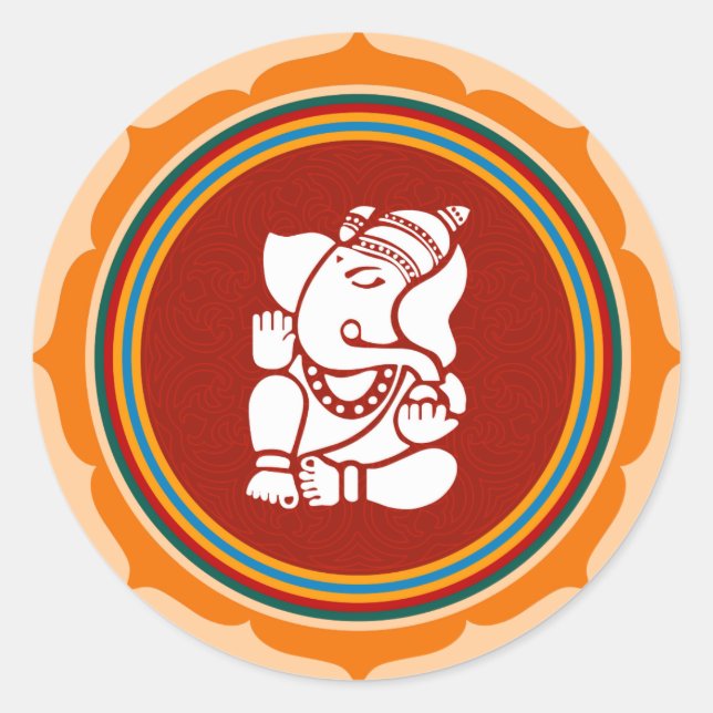Lotus Ganesha Design Classic Round Sticker (Front)