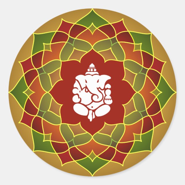 Lotus Ganesha Design Classic Round Sticker (Front)