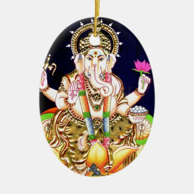 LOTUS GANESHA TANJORE PAINTING CERAMIC TREE DECORATION (Front)
