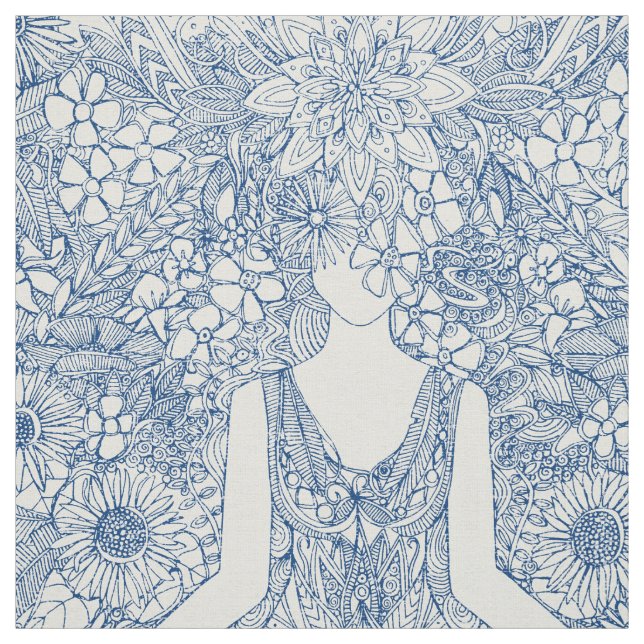 lotus garden vintage blue yoga floral fabric (Swatch)