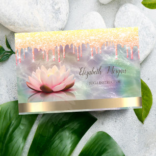 Lotus Gold Drips,Holographic Pearl Yoga  Business Card