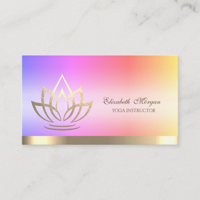 Lotus Gold Flower Stripe Yoga Instructor Business Card (Front)