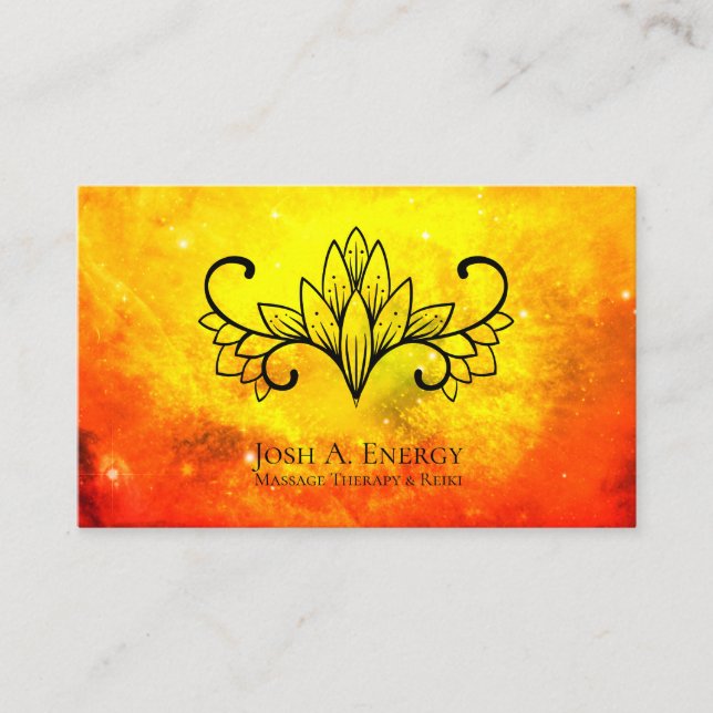 *~* Lotus Gold Galaxy Nebula Universe Orange Business Card (Front)