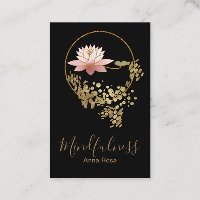 *~* Lotus Gold Glitter Yoga Meditation Mindfulness Business Card (Front)