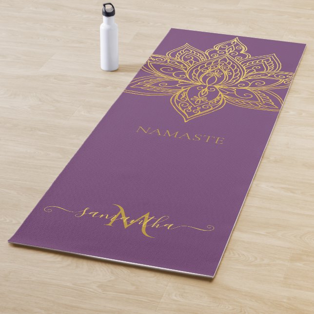 Lotus Gold Mandala Monogram Elegant Purple Yoga Mat (In Situ)