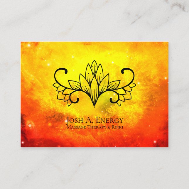 *~* Lotus Gold Nebula Galaxy Universe Orange Business Card (Front)