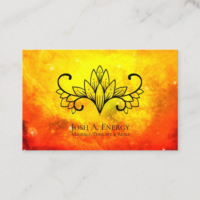*~* Lotus Gold Nebula Universe Orange Galaxy Business Card (Front)