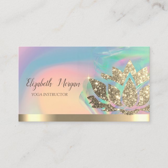  Lotus Gold Stripe Holographic Ink Colourful Yoga  Business Card (Front)