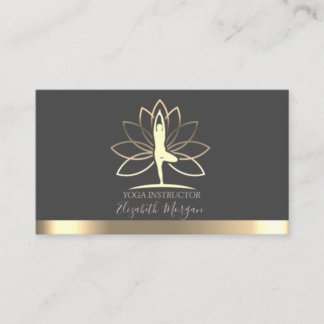 Lotus,Gold Women Silhouette, Yoga Instructor Business Card (Front)