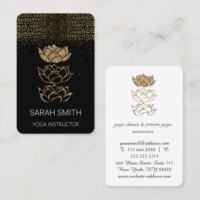 Lotus  gold Yoga Mindfulness Glitter  Business Card (Front/Back)