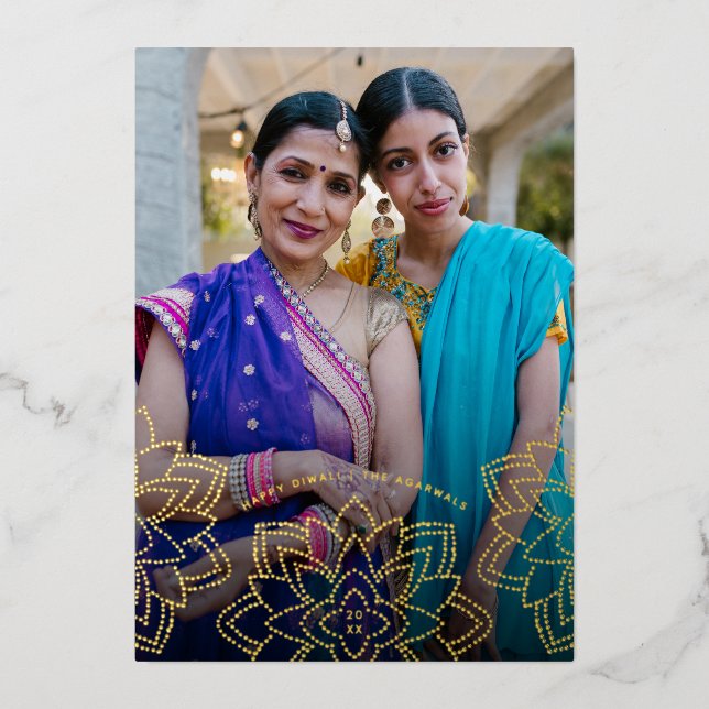 Lotus Happy Diwali Holiday Photo Gold Foil Card (Front)