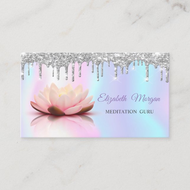 Lotus Holographic Glitter Drips Appointment Card (Front)