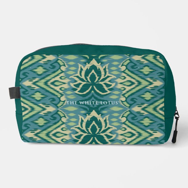Lotus Ikat Pattern - The White Lotus Dopp Kit (Front)