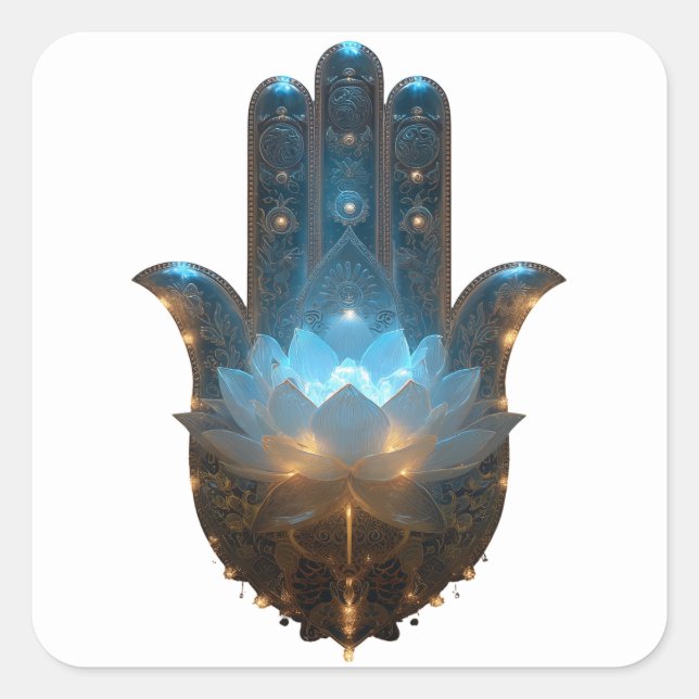 Lotus Illumination | Hamsa Hand Design Square Sticker (Front)