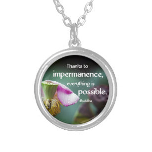 Lotus/Impermanence-Buddha's Teaching Quote Silver Plated Necklace