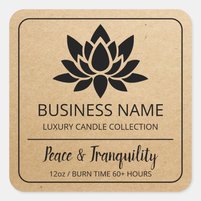 Lotus Kraft Brown Soy Candle Product Labels (Front)