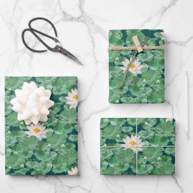 Lotus Lagoon Pattern - The White Lotus Wrapping Paper Sheet (Front)