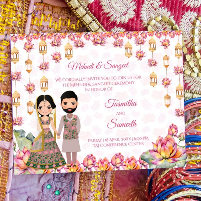 Lotus lanterns Indian wedding budget mehndi invite (Creator Uploaded)