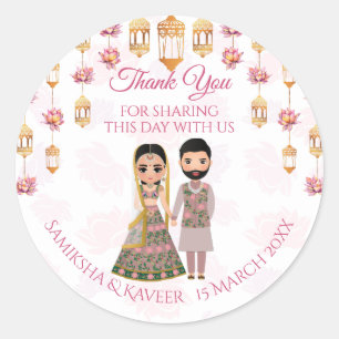 Lotus lanterns Indian wedding personalised favour Classic Round Sticker