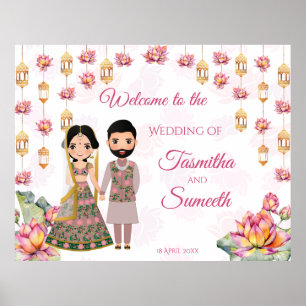 Lotus lanterns Indian wedding personalised welcome Poster