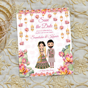 Lotus lanterns Indian wedding save the date invite