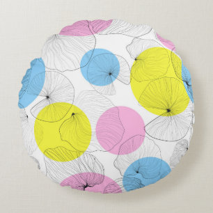 Lotus leaves hand draw outline with colorful spots round cushion